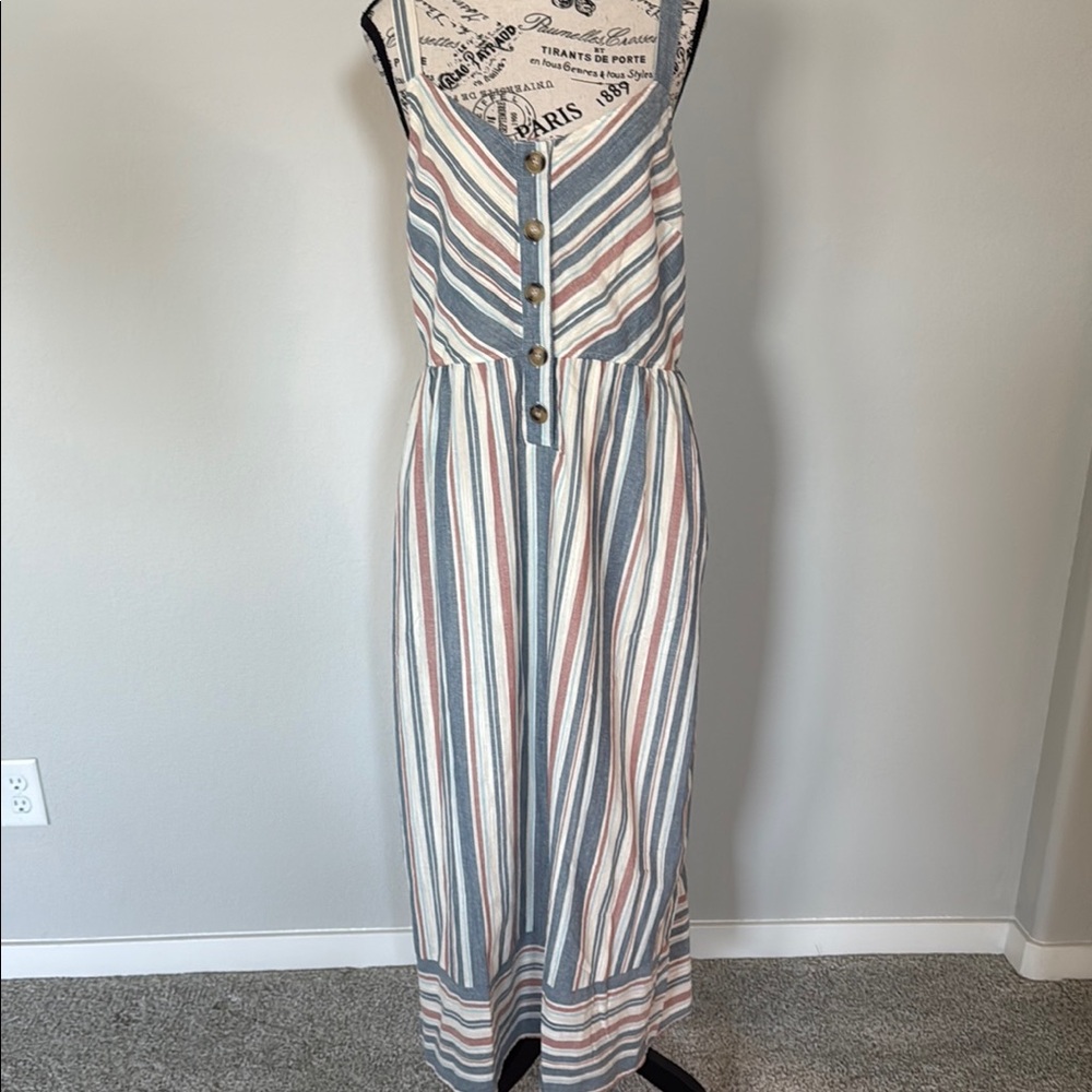 Blue and White Maxi Scoop Neck Sundress